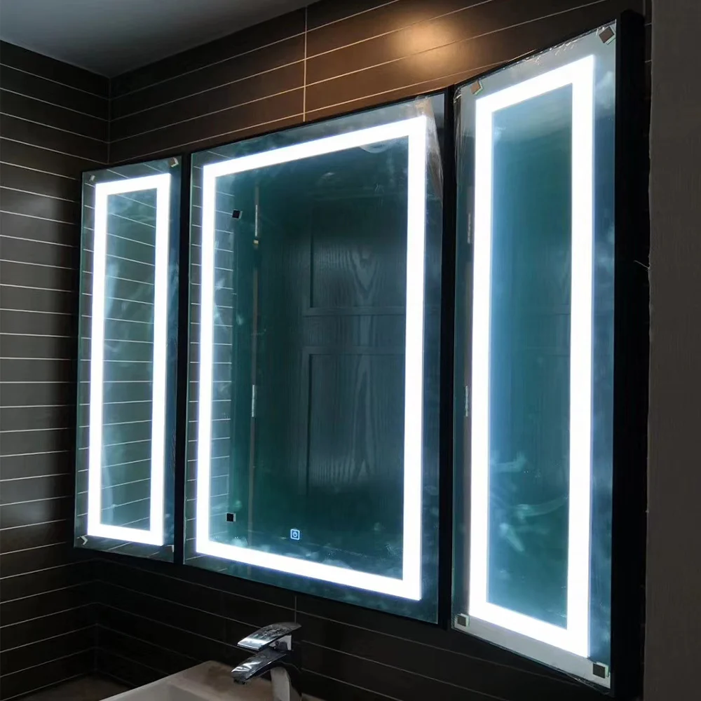 custom size 110-120v led aluminium frame bathroom light mirror