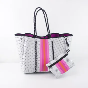 striped neoprene tote bag