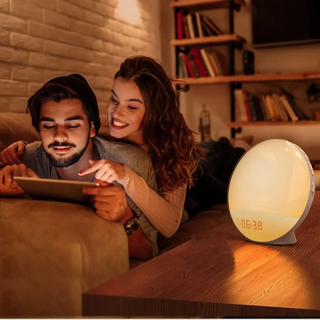 Light Led Alarm Clock Bedside Table Lamp Night Rgb Sunset Usb Sleeping Digital Timer Wake Up