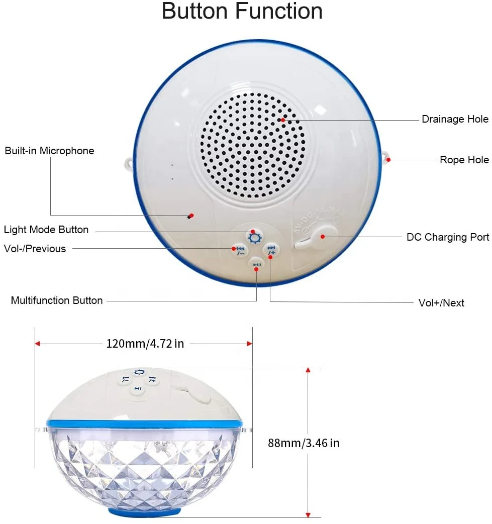 Portable wireless Speakers with Colorful Lights IPX7 Waterproof Floating Speaker Stereo Sound Rich Bass Built-in Mic Hands Free - ANKUX.COM