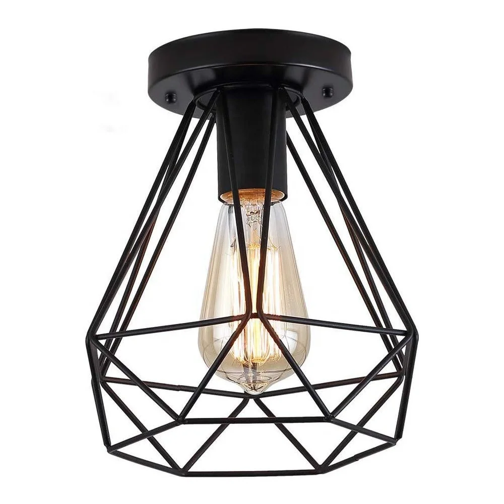 Industrial Vintage Style Black Iron Wall Lamp Ceiling Lamp Semi Flush Mount Ceiling Light for Hallway Study Room Office Bedroom