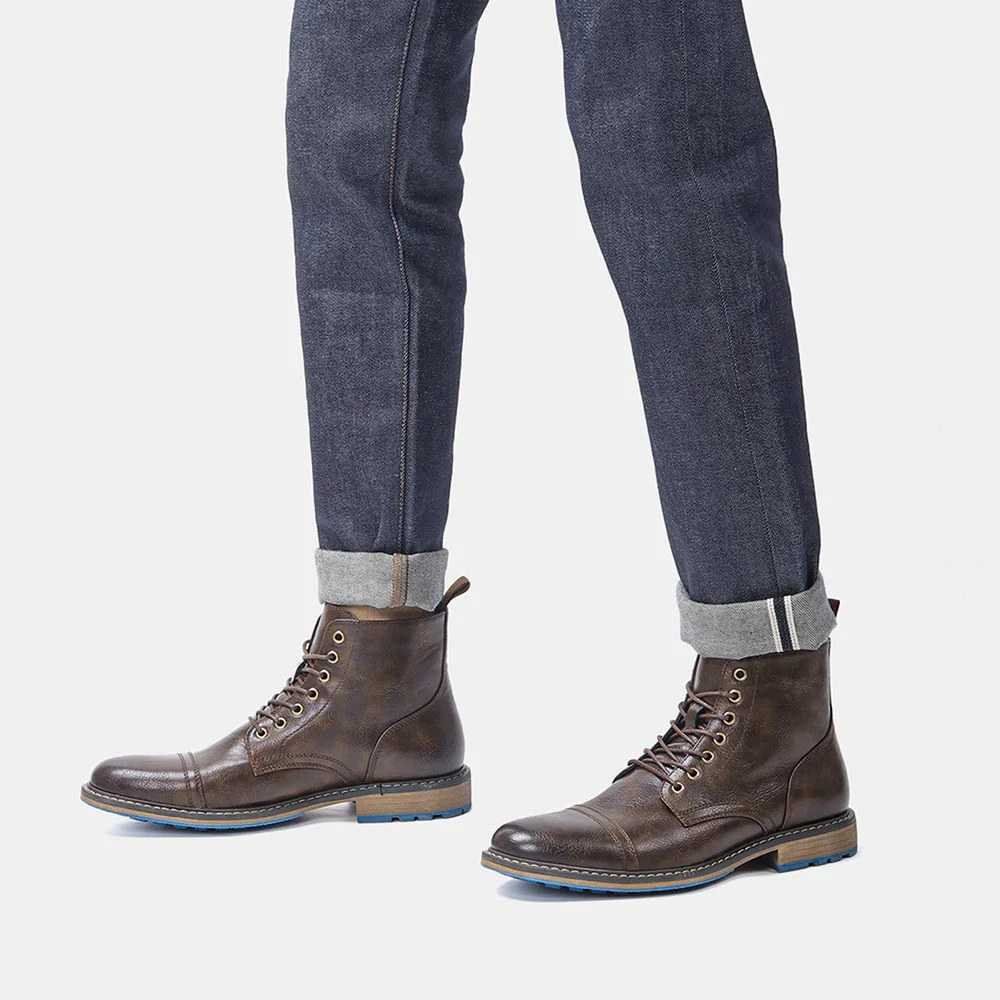 高品质男式马丁靴圆头单靴系带新工作鞋跨境外贸