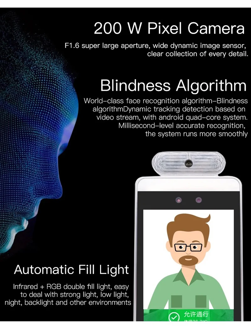 AI biometric face facial recognition and temperature measuring device