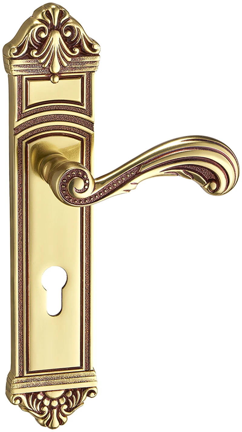 Coffee Color Luxury Brass Door Handle Lock With Plate
