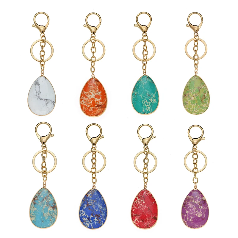 Custom Gemstone Keychain Jewelry,Various Shape Natural Stone Key Chain