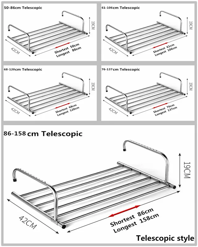 Adjustable 68cm To 120cm Stainless Steel Retractable Clothes Dry Rack