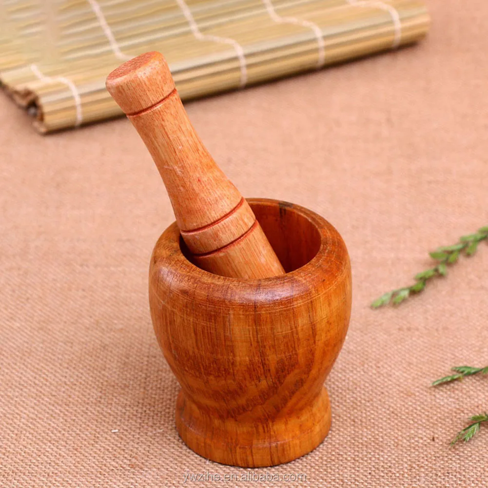 Wooden Pestle Garlic Pesto Agitator Herbal Grinder Mixing Bowl Tool Kikier Wooden Mortar and Pestle Set 