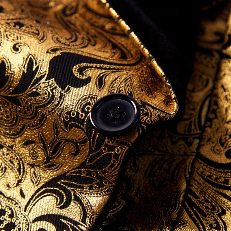 Mens Three-piece Set Wedding Suits Gold Floral Pattern Slim Fit Party Prom Dress Tuxedo Singers Costume Smoking Uomo