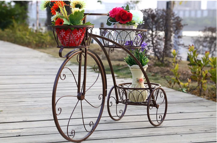 Garden Ideal for Outdoor Home Patio Wedding White Bicycle Metal Flower Stand Plant Pot Cart Display Holder Planter Rack Frame Decorative 