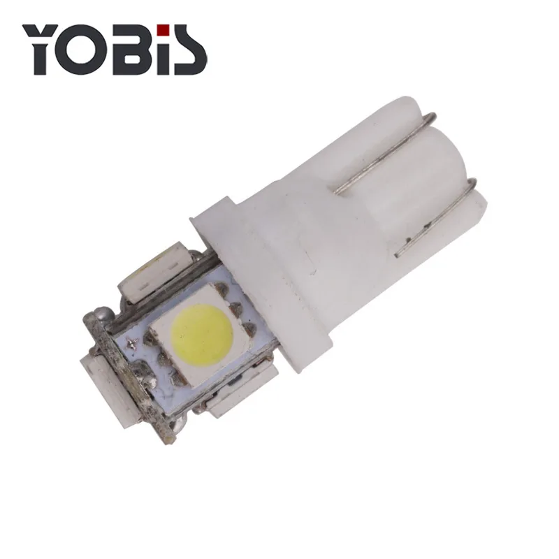 Yobis Low MOQ 194 168 5050 5 SMD Auto Super Bright Car Wedge Lamp Bulb T10 LED Bulb with 7 Colors Available