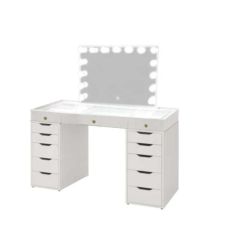 
2020 New Arrival White color Corner hollywood vanity makeup table with mirror wholesale Dressers Women Bedroom Sets 