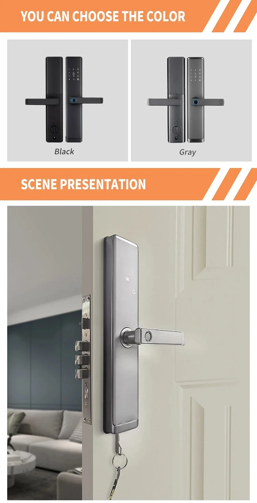 Grey Digital Door Lock Wooden Door Gate Tuya Wifi Zigbee TTlock Wifi No ...