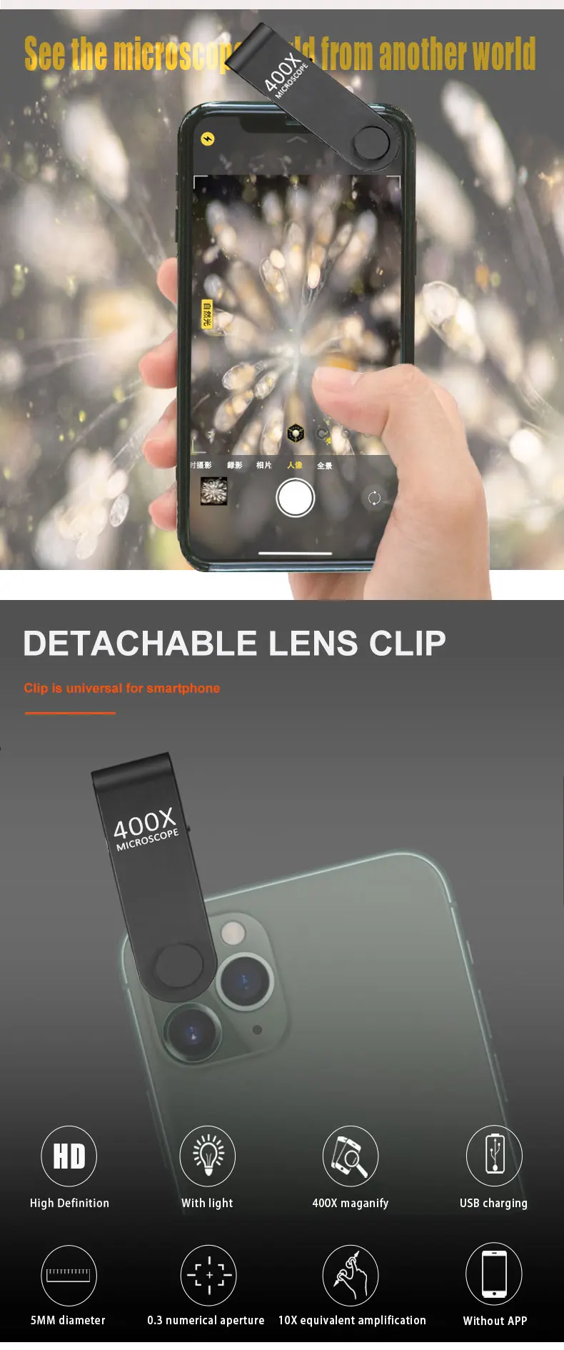 Iboolo Professional Mobile Lens 400x Led Lighted Pocket Microscope