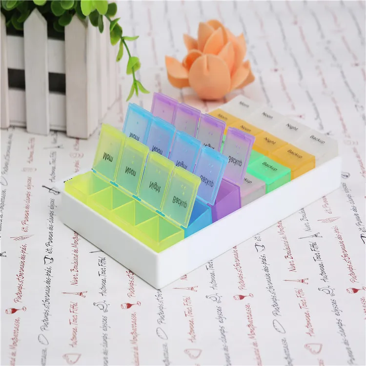 Removable Portable Weekly AM/PM Pill Box, Portable Travel Pill Organizer (7-Day / 4-Times-A-Day)