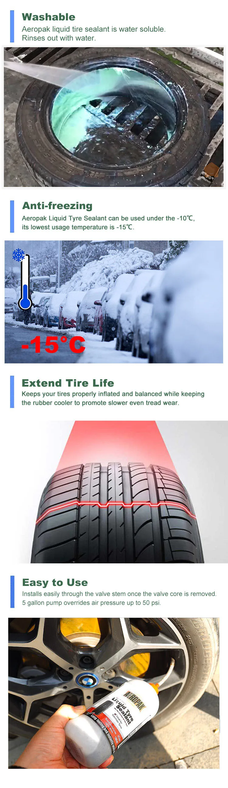 AEROPAK 1000ml Liquid Tyre Sealant for tire tube repair