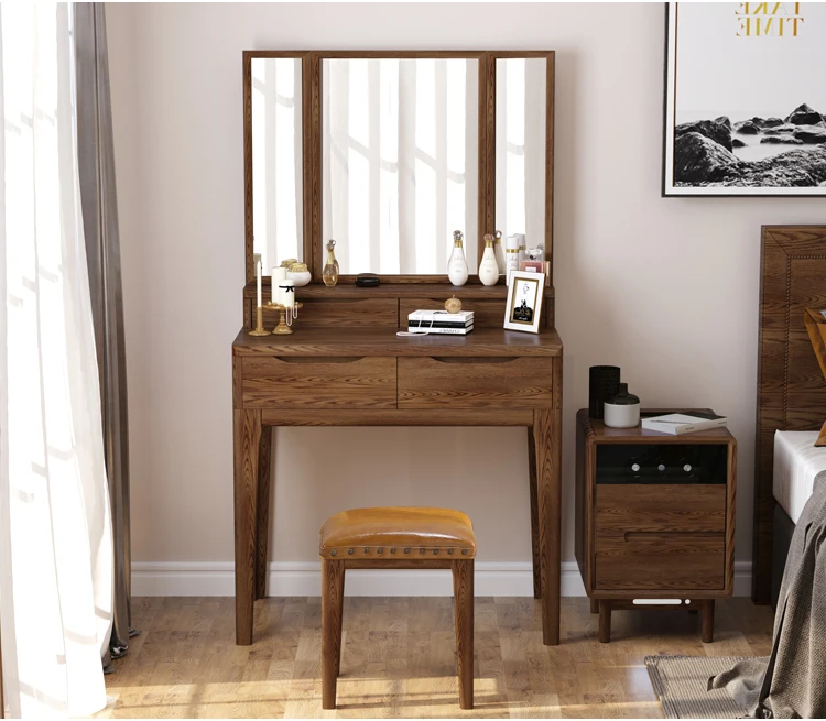 Antique Design Wood Bedroom Furniture Classic Make up Vanity Table Set For Girls