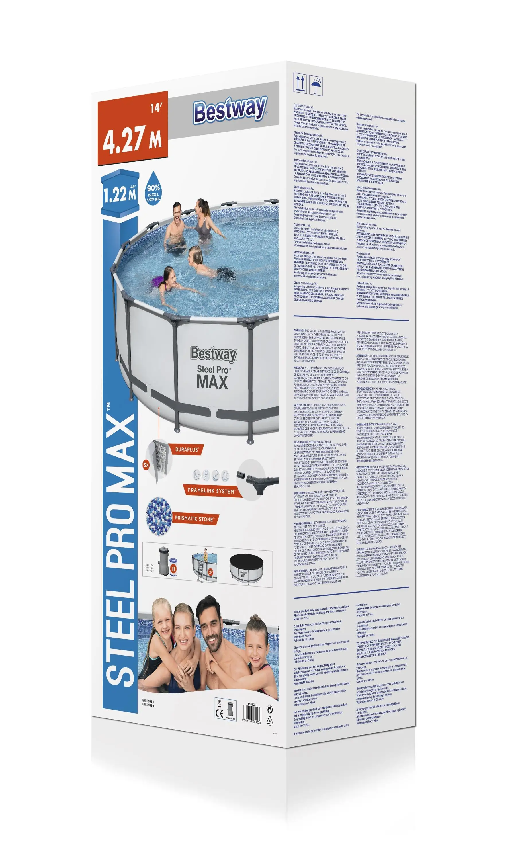 Bestway 5612X 4.27m x 1.22m Family Size Round Metal Frame Swimming Pools