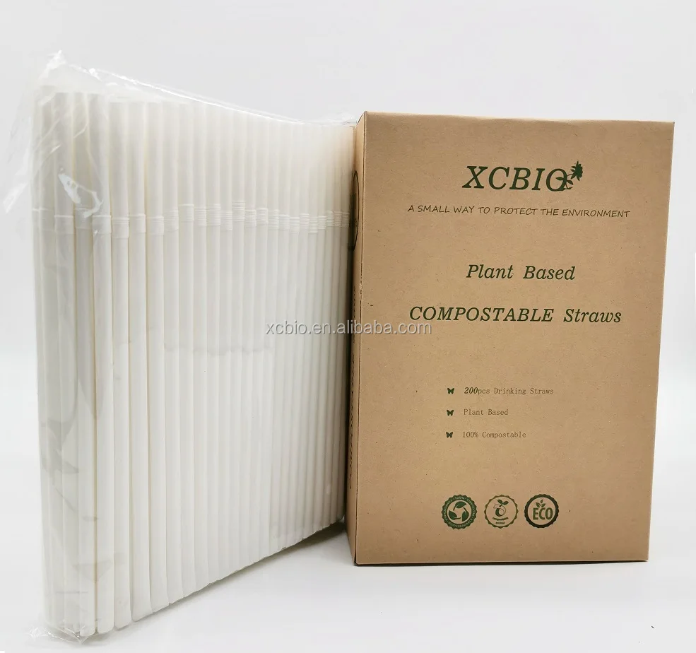 100% Plant Based Compostable Disposable Curved Drinking Straw  PLA Biodegradable Straw