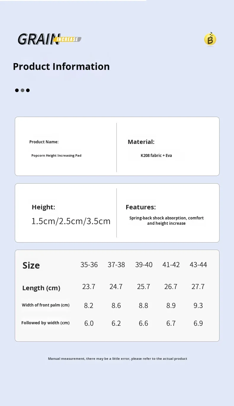Height Increase Insoles EVA Popcorn Breathable Shoe Pads