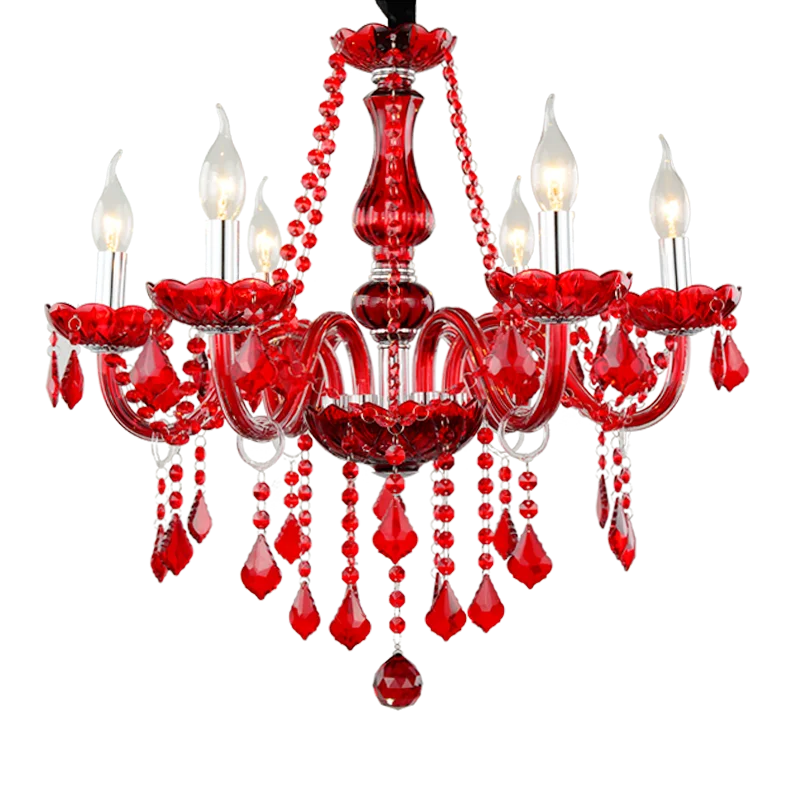 Modern 6L Colorful Chandelier Lamps For Coffee Shop Wedding Bar Red color banquet chandelier lighting bedroom pendant light