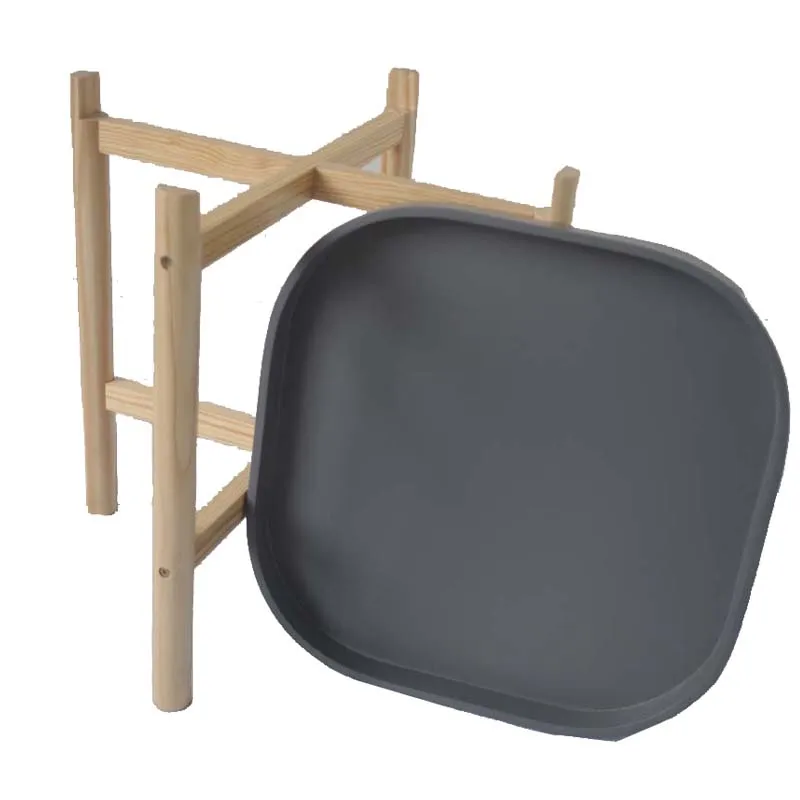 Plastic Round Coffee Wood Leg Table Black Storage Modern For Living Room