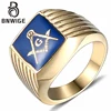 Rings Stainless Steel Gold Leaf Ring for men Blue Glue Vintage Past Master Masonic Freemason Templar plumb secret society