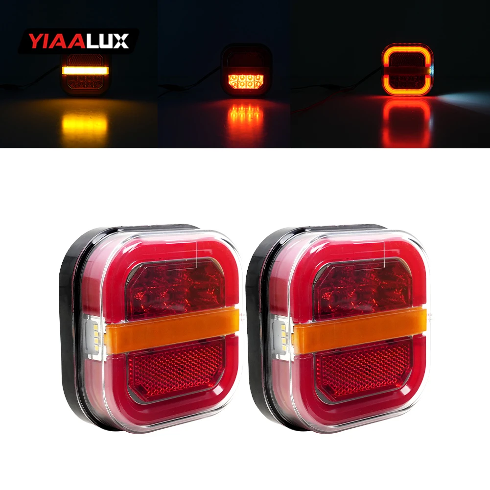 24V LED Truck Tail Light Flowing Halo Ring New Cross-Border Square Hamburger Light Indicator Wide Side Light Accessory for Cars factory