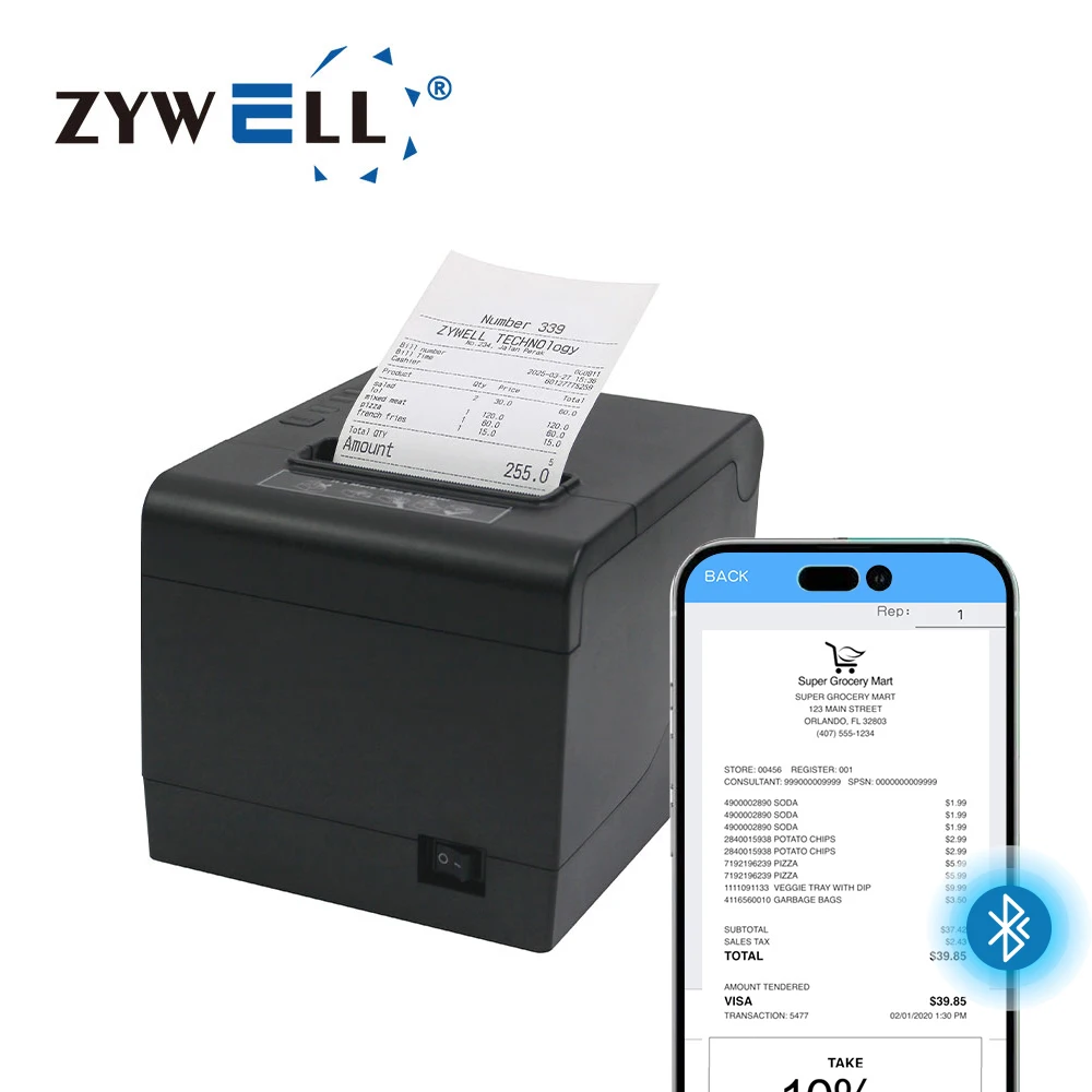 Zywell ZY808 Thermal Printer - 80mm Bluetooth Receipt Printer
