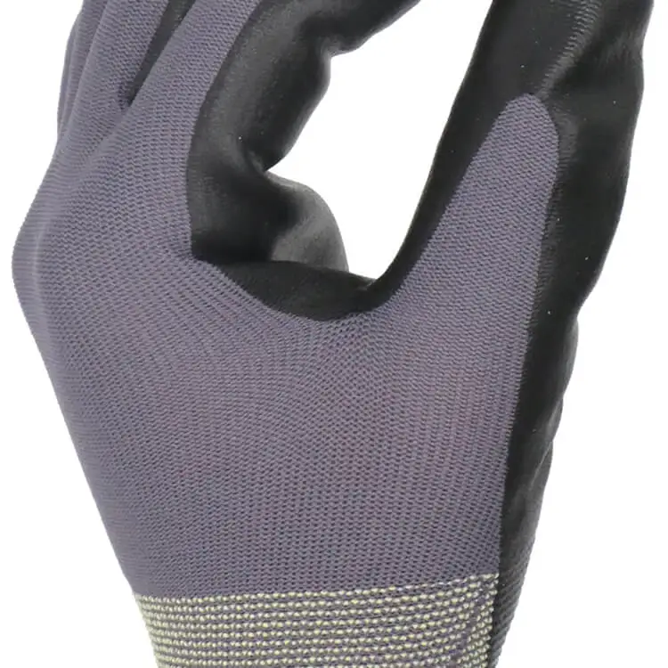 15G nylon cheap work wholesale black oil resistant hand safe palm coating nitrile gloves <span style=
