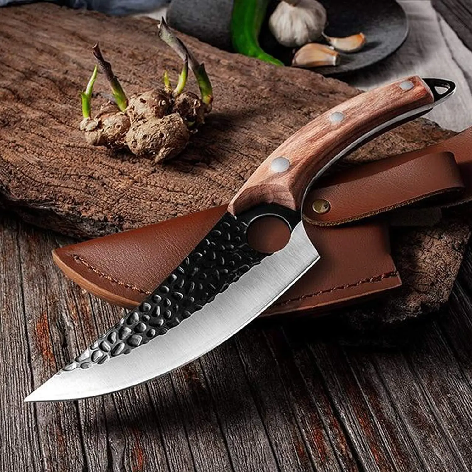hand forged boning knife with sheath and gift box for meat