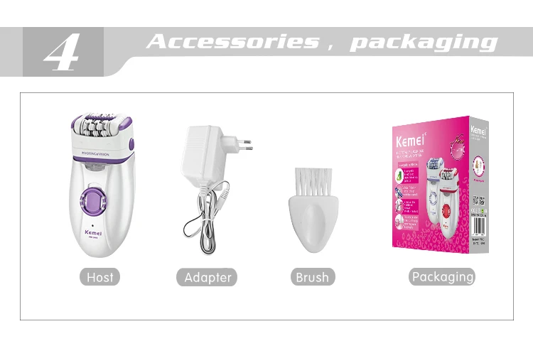 Kemei KM-2666 Led Double Head Epilator Electric Shaver Callus Remover Massager Hair Remover Women Grooming Kit