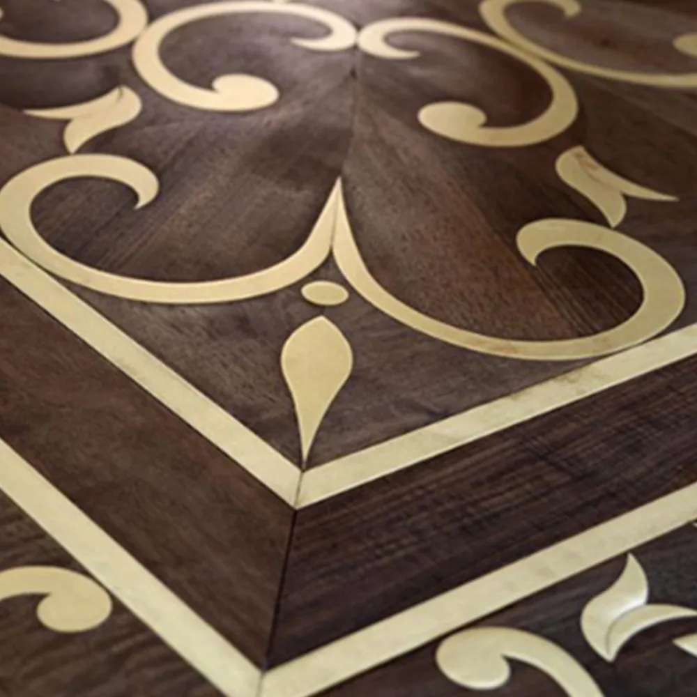 定制设计高档镶木地板黄铜镶嵌拼花地板