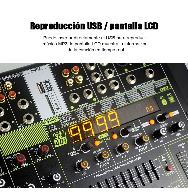 Consola de Audio Doble Efectos 99DSP Mezclador con contacto inalámbrico USB