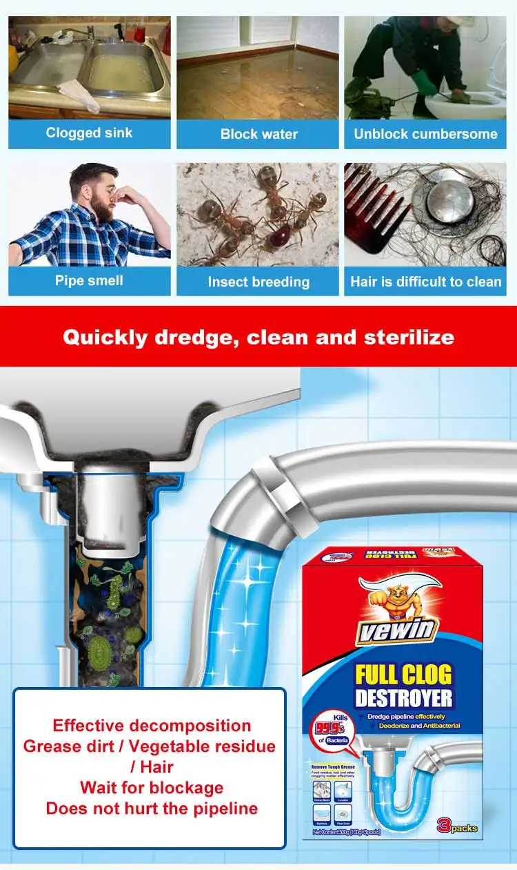 Detergente New Chemical Formula Drain Toilet Pipe Cleaner Multisurface