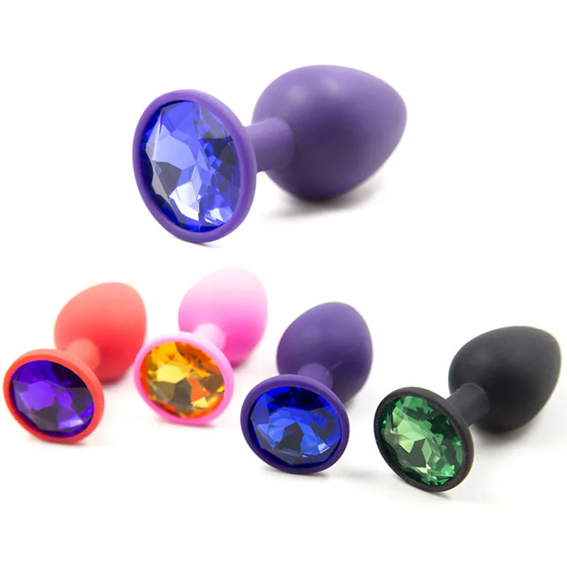 Small Silicone Butt Plug With Crystal Jewelry Smooth Touch Anal Bead Plug No Vibration Anal Trainer Sex Toys For Woman Men