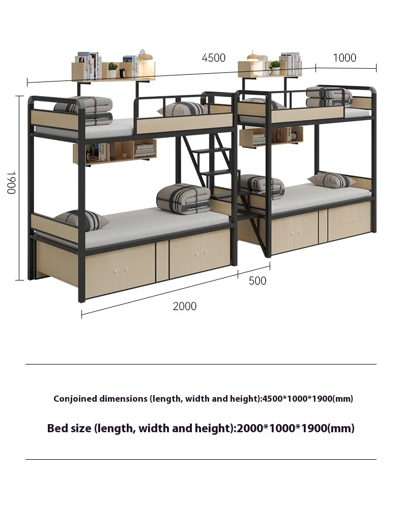 product modern two layer conjoined bunk iron bed student dormitory metal bunk bed-24
