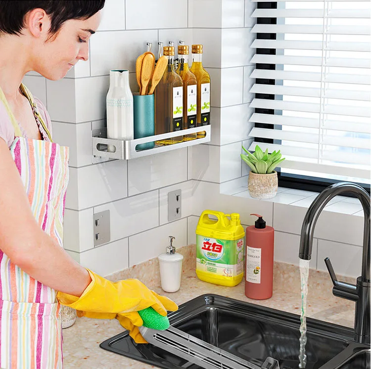 Stainless Steel Wall Mounted Kitchen Accessories Holder Storage Shelf