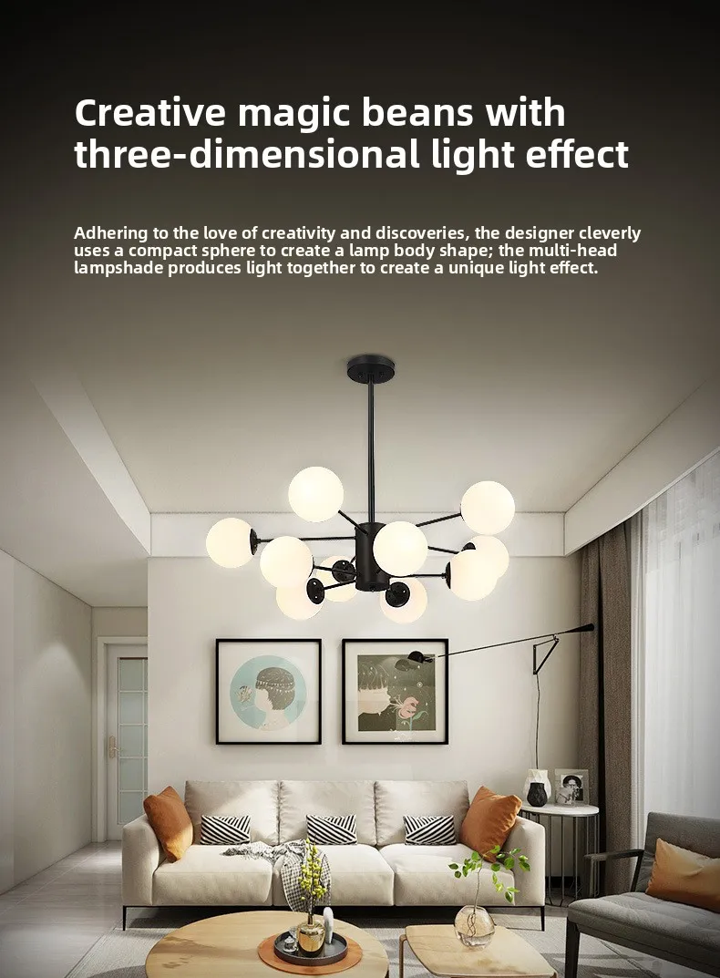 Magic Bean Nordic Modern Minimalist Chandelier Luxury Black Lighting ...