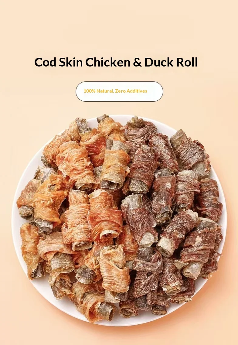 Chicken Duck Meat & Cod Skin Wrapped Grinding Stick Dog Snack for Small Dogs/Puppies Training Bite-resistant factory