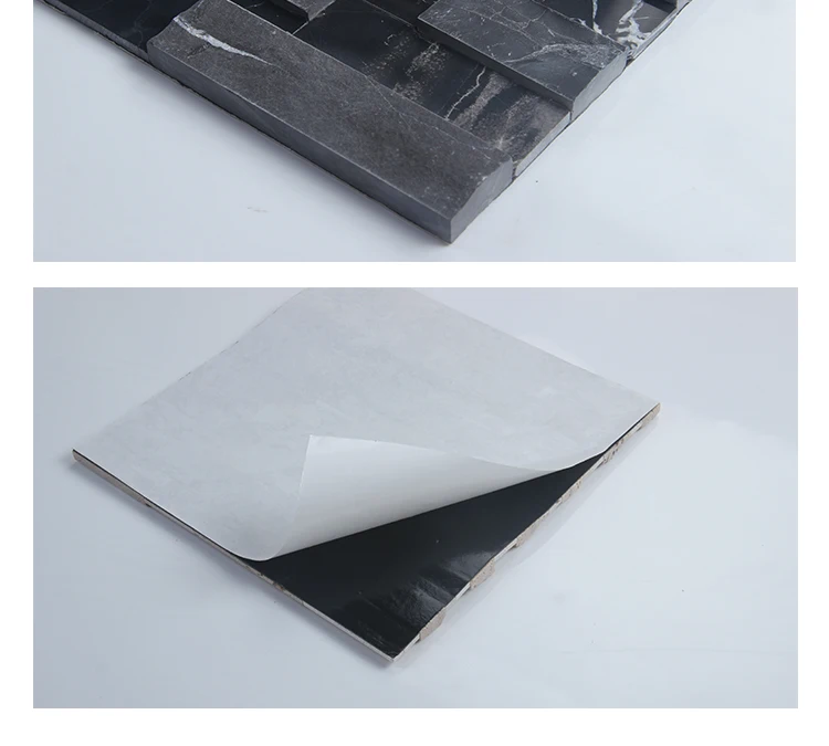 3D strip mosaic tile self adhesive wall decorative stone mosaic black marble free style pattern