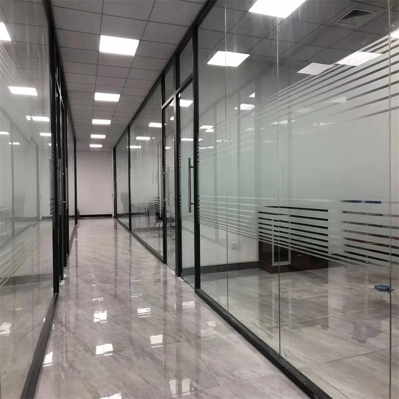 90mm Aluminum Frame Steel Keel Panoramic Side Single Glass Partition for Luxury Residential Lobbies details