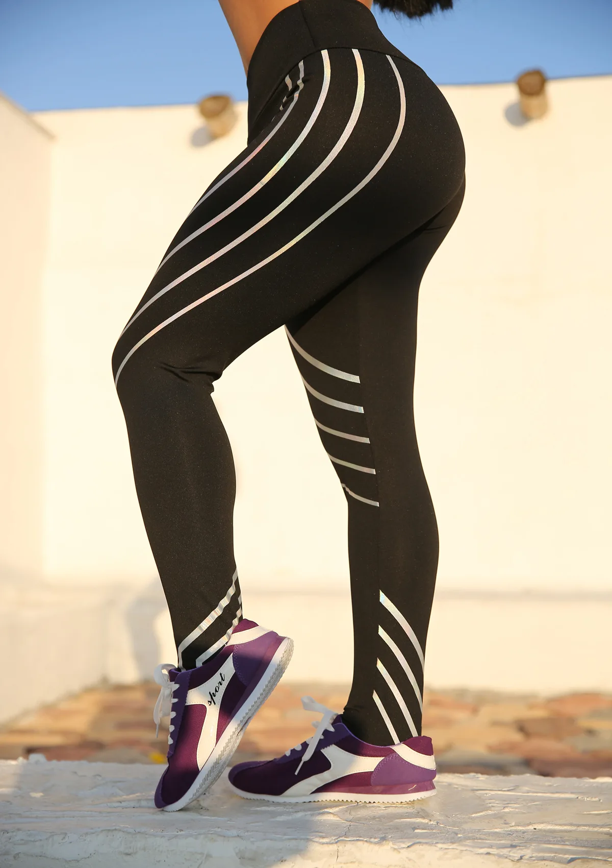 Streamer Number Printing High Waist Close Motion Yoga Pants Leisure