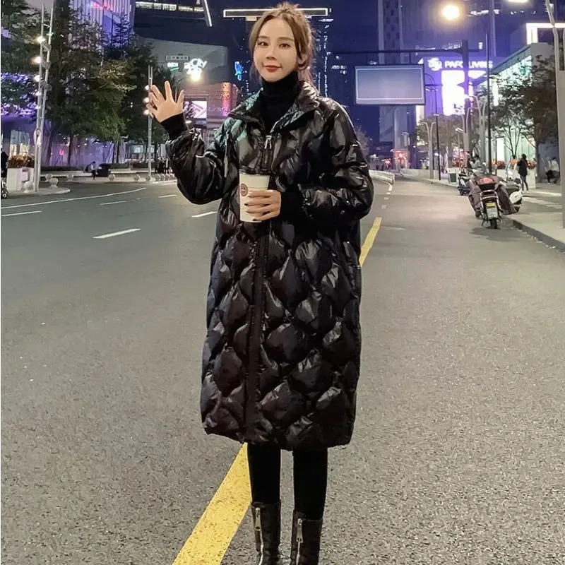 Chaqueta Acolchada Larga Y Brillante Para Mujer,Chaqueta Acolchada De  Algodón Por Encima De La Rodilla,Cálida Y A La Moda,Para Invierno - Buy De  Moda Largo Por Encima De La Rodilla Acolchado Chaqueta,Brillante