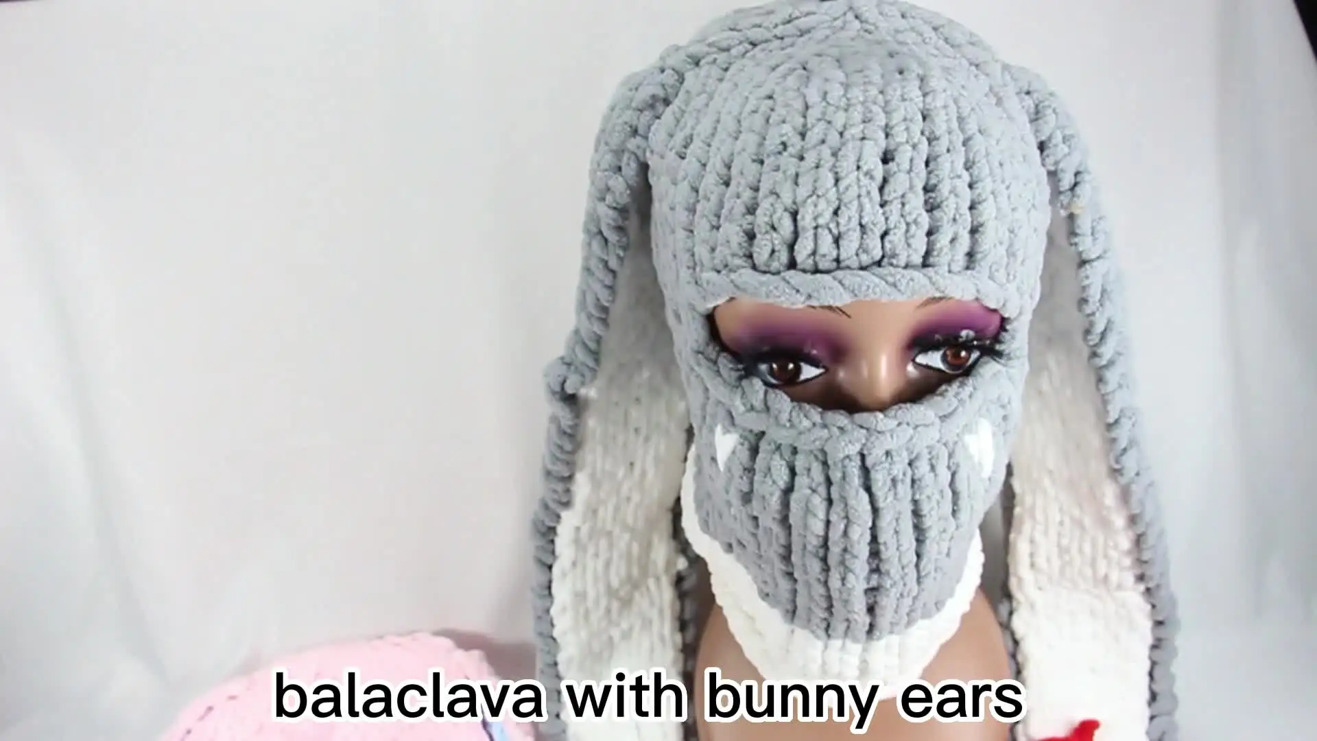 HZM-24439 Rabbit Ears Demon Horn Crochet Balaclava Ski Mask Custom