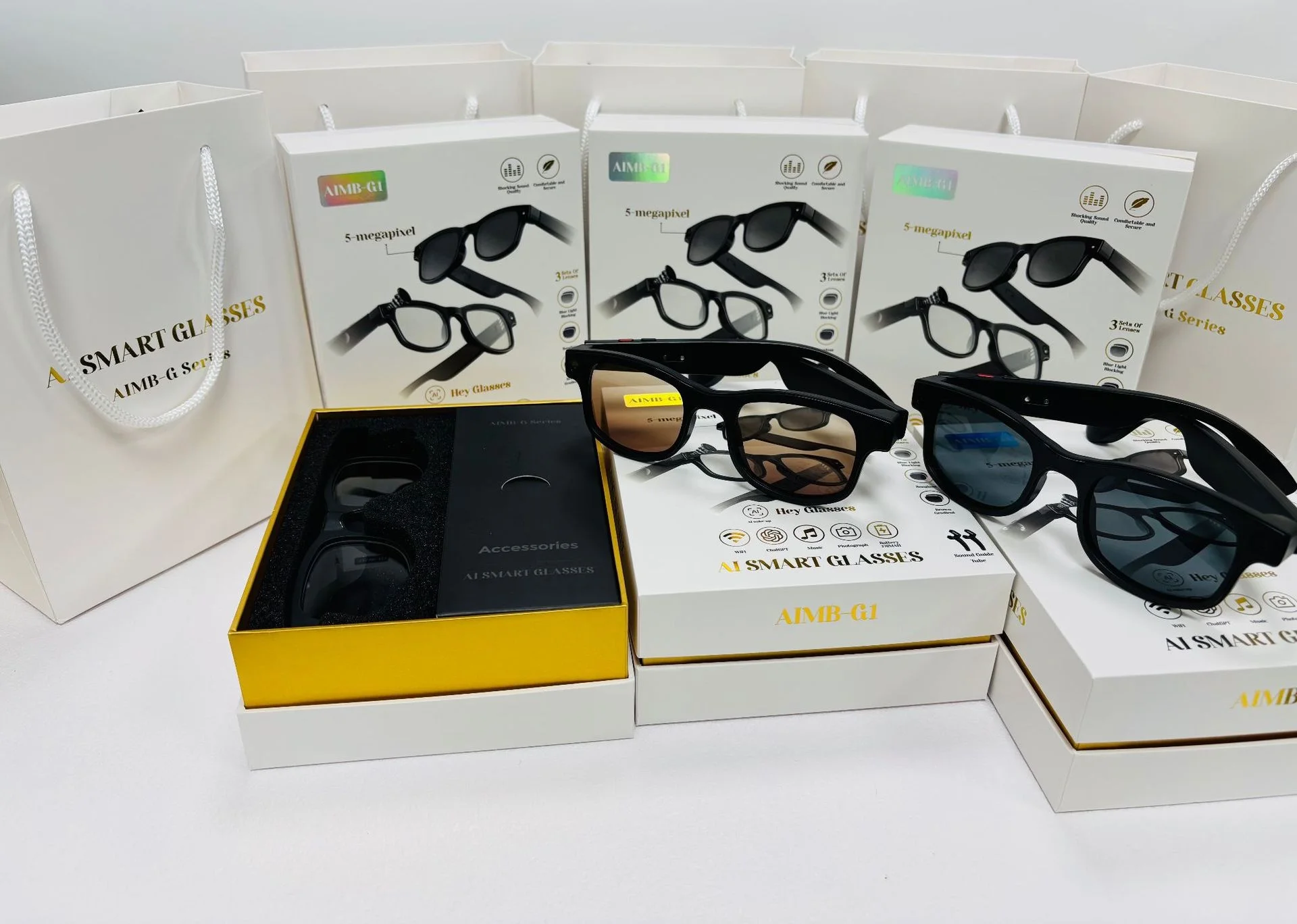 Aimb-G1智能眼镜跨境流行防蓝光镜头蓝牙通话AI语音助手照片智能穿戴