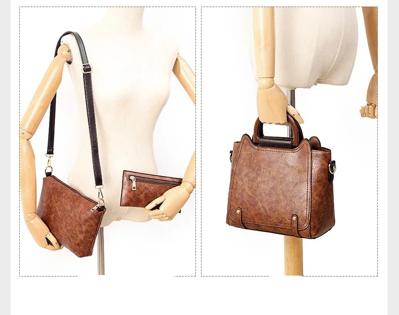 New popular high quality women PU leather shoulder handbags wallets of 4pcs one set