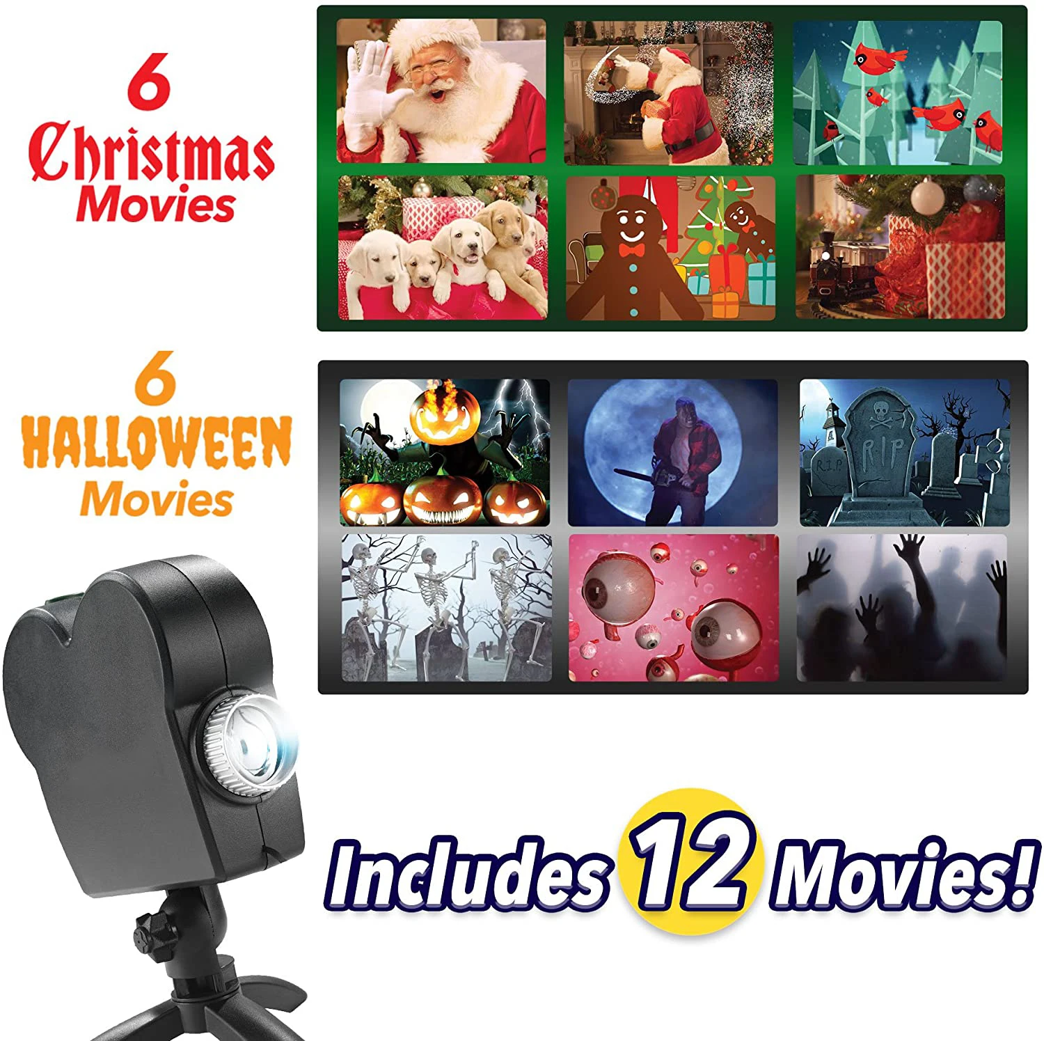 Window Projector 12 Movie Festival Projection Lamp Christmas Halloween LEDS Projector Lights For Party Holiday