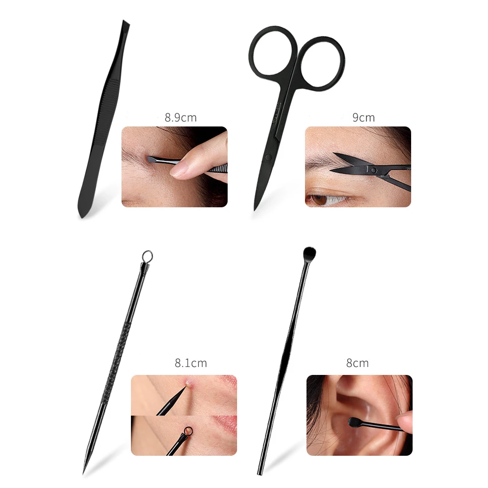 8Pcs/Set Stainless Steel Black Pedicure Scissor Tweezer Manicure Set Kit Nail Art Tools Multifunction Nail Clippers Set .jpg