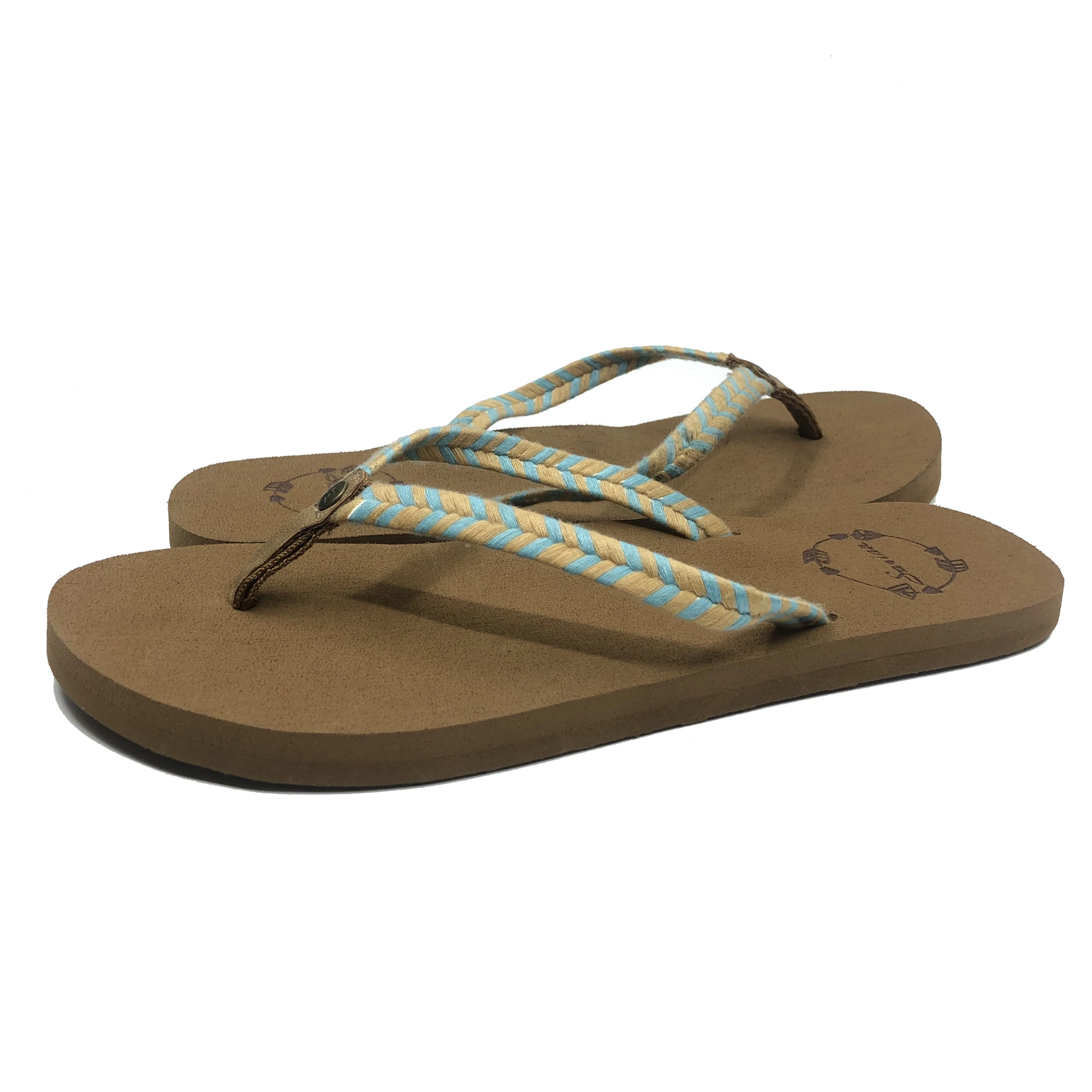 便宜的基本时尚海滩女性 flipflops 打印织带带压花 eva 定制女式拖鞋