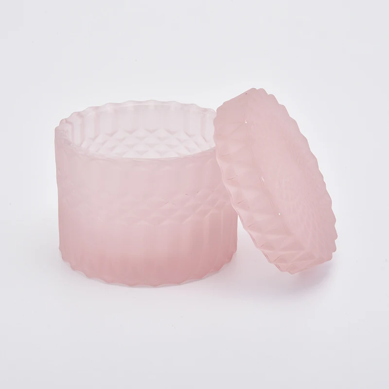 Decorative Pink Glass Candle Holder With Lids